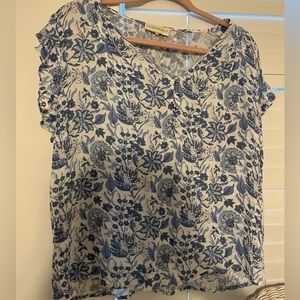 Cynthia Rowley blue and white floral shirt sleeve blouse too